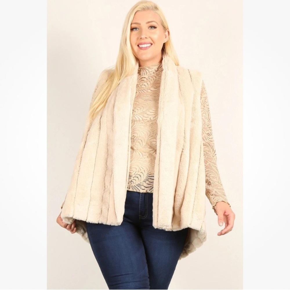 HAUTE FOX Plus Size Faux Fur Vest Jacket With Open Front 1XL
